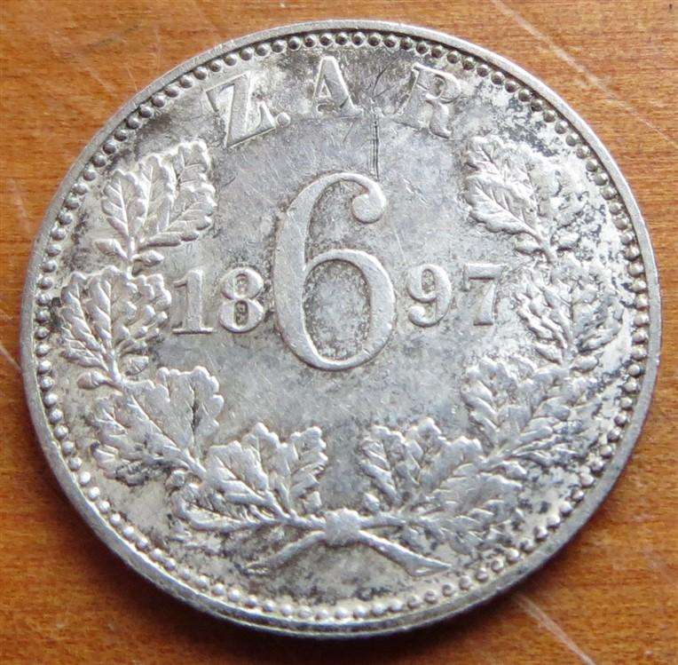 1897 ZAR 6d Sixpence 0.925 Silver Scarce - Details