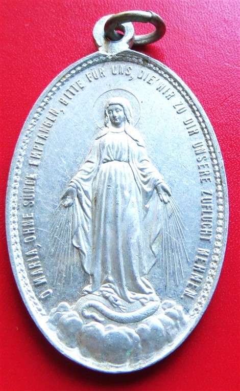 Vintage German Catholic Medallion Pendant - Virgin Mary & Baby Jesus