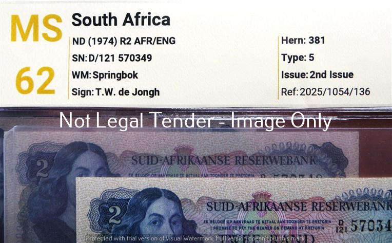 6 x Consecutive No. T.W De Jongh R2 Notes D121 prefix - bid per note