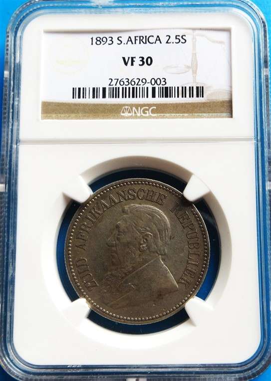 ZAR 1893 2 1/2 Shillings Halfcrown Silver NGC VF30