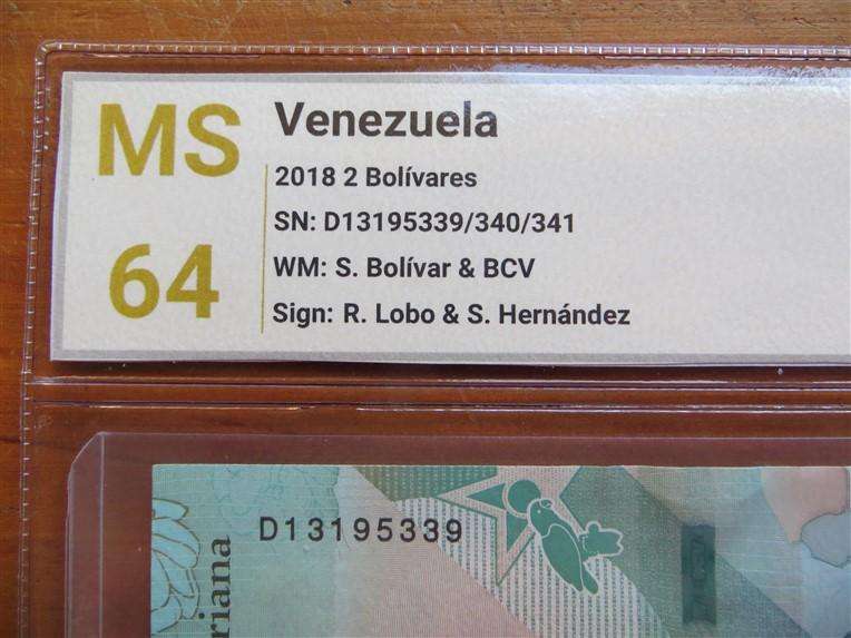 3 x Venezuela MS64 SANGS Graded Consecutive No. 2 Bolivares