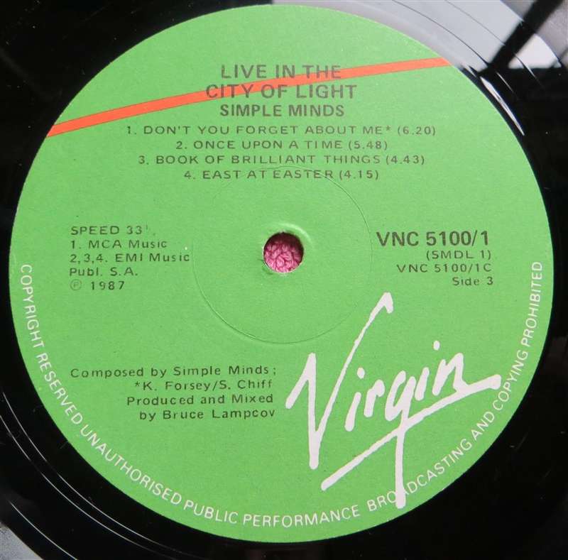 Simple Minds - In the City of Light Live 2 LP Set - Vintage Vinyl LP