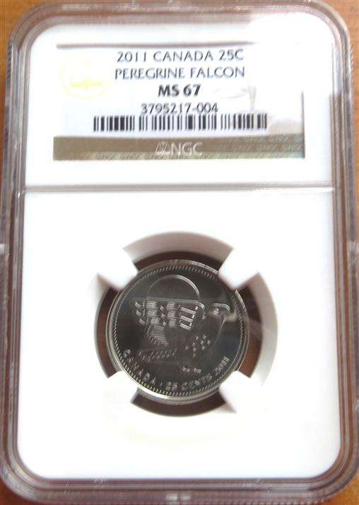 2011 Canada 25c NGC MS67 Peregrine Falcon coin