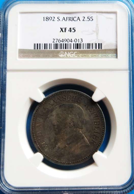 ZAR 1892 2 1/2 Shillings Halfcrown Silver NGC XF45
