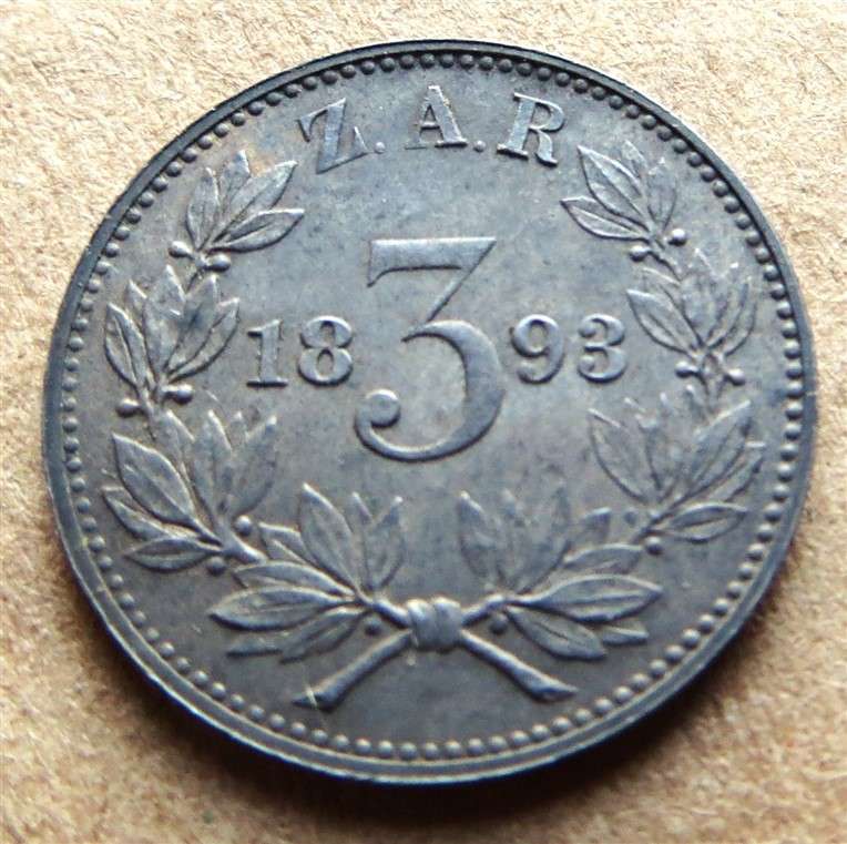 ZAR 1893 Three Pence 3d Silver
