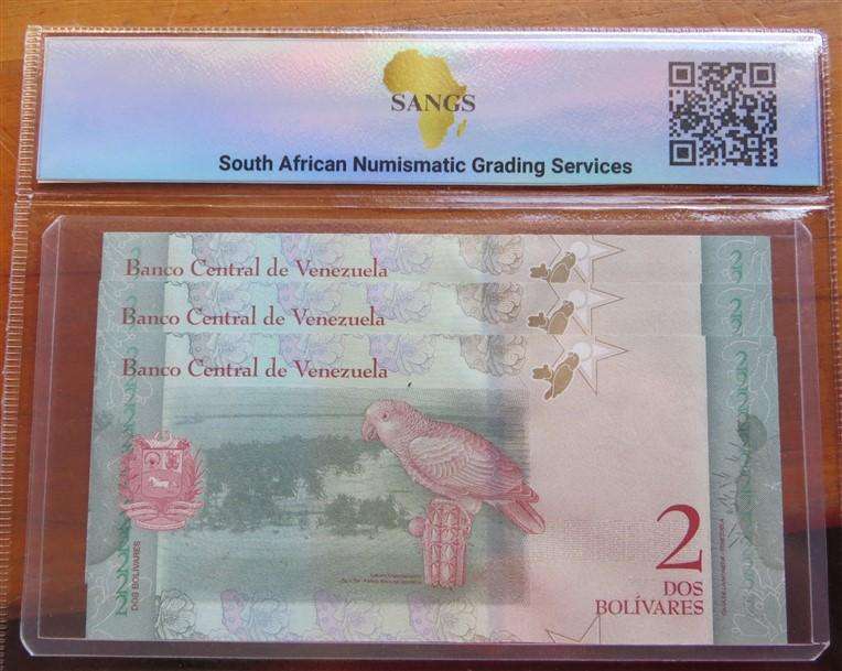 3 x Venezuela MS64 SANGS Graded Consecutive No. 2 Bolivares