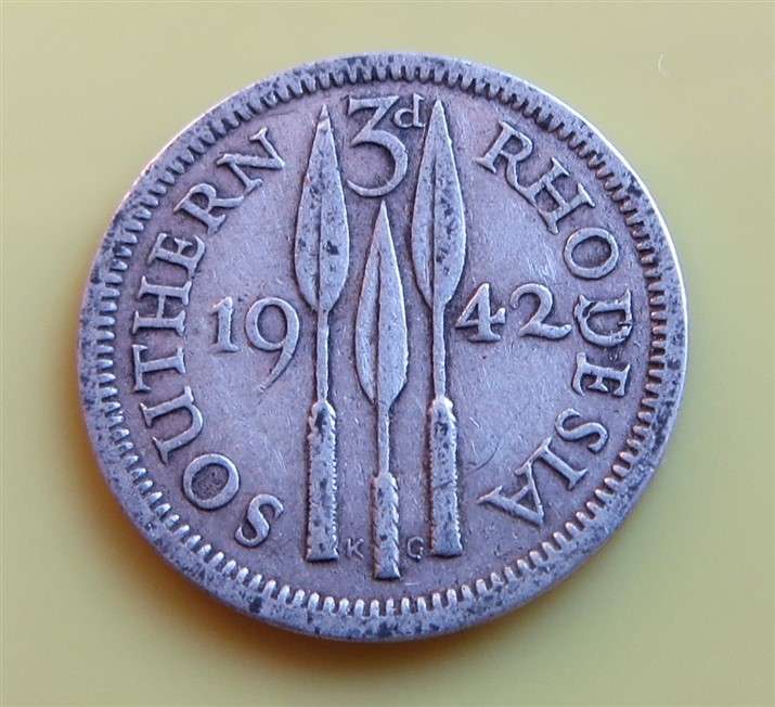 1942 Southern Rhodesia 3d Silver Coin