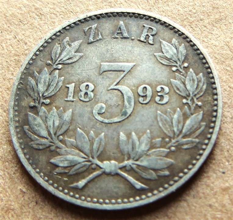 ZAR 1893 Three Pence 3d Silver