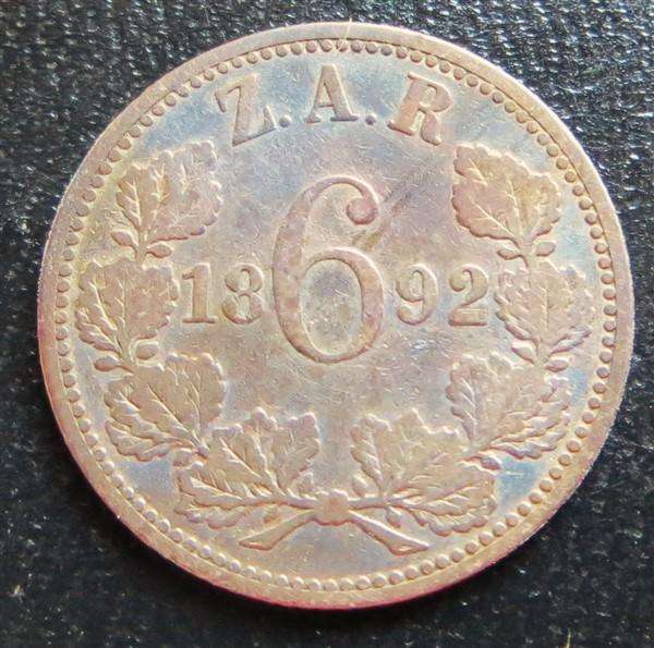 1892 ZAR 0.925 Silver 6d Six Pence Coin