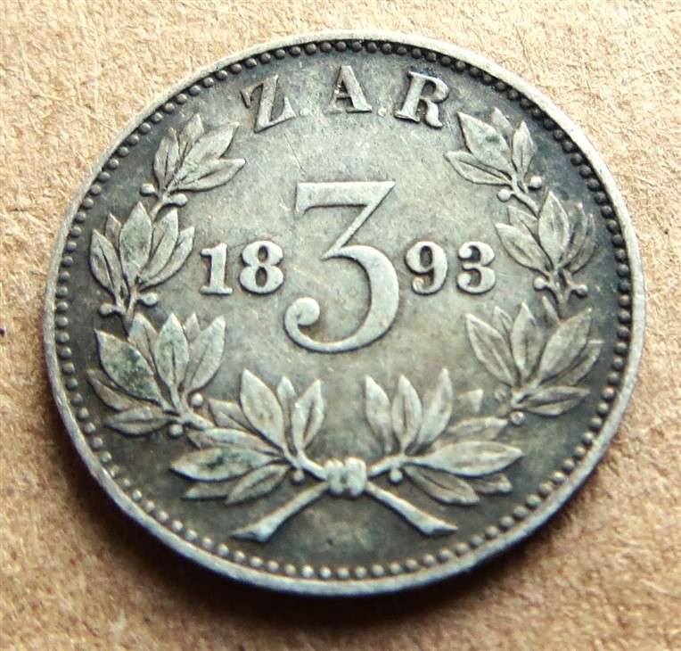 ZAR 1893 Three Pence 3d Silver