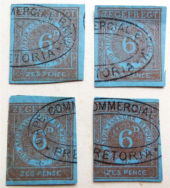 4 x ZAR Zegelregt 6d Zes Pence revenue Stamps
