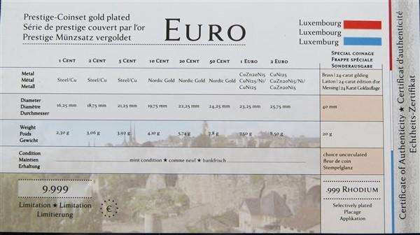Luxembourg Euro Prestige Set - Gold Plated