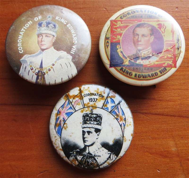 3 x King Edward VIII Coronation Badges - 1 Bid
