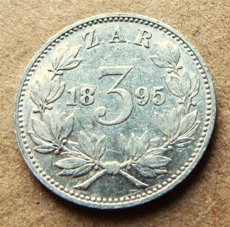 ZAR 1895 Three Pence 3d Silver