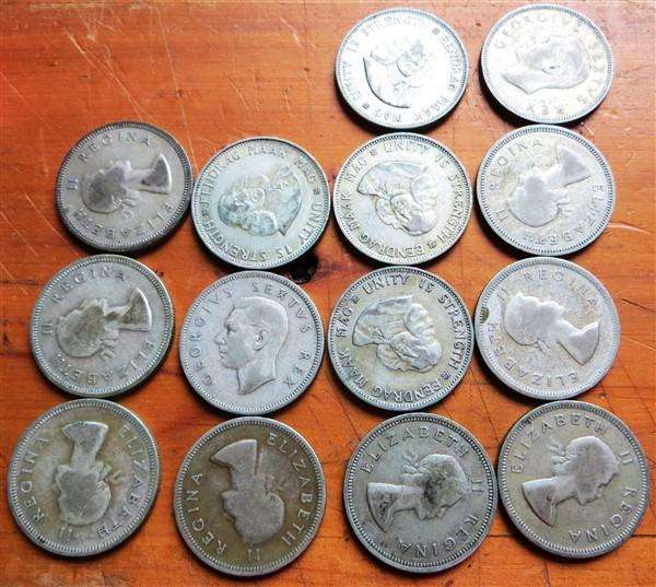 14 x SA Union 2/ Florins Silver 156.2gr - 1 Bid for All
