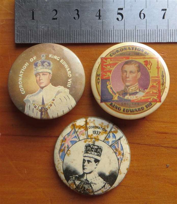 3 x King Edward VIII Coronation Badges - 1 Bid