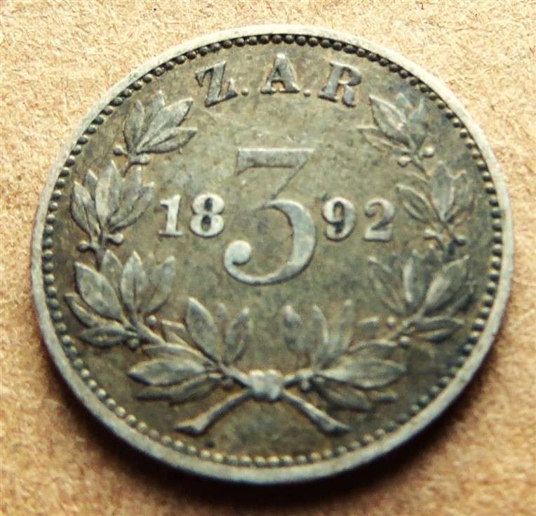 ZAR 1892 Three Pence 3d Silver