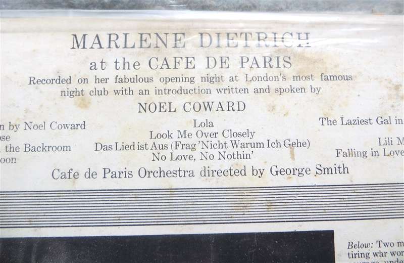 Marlene Dietrich at Cafe De Paris -  Vintage Vinyl LP - VG