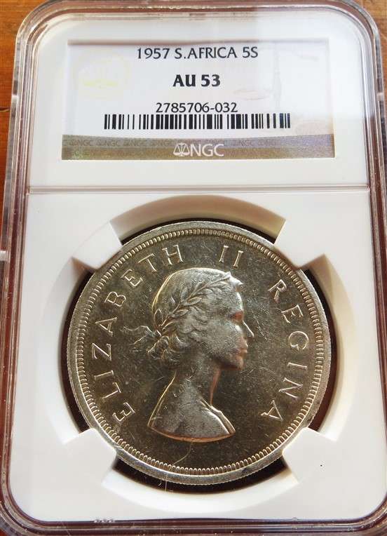 1957 5 Shillings Crown Silver NGC AU53