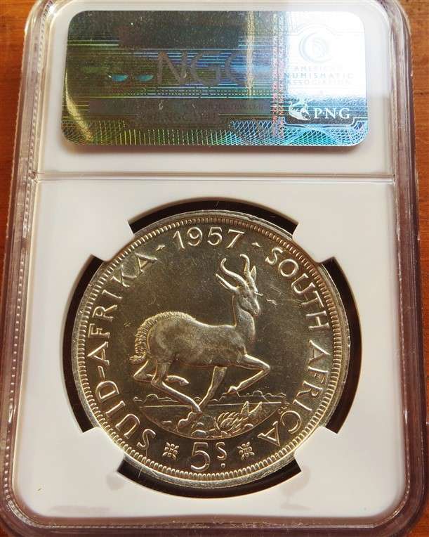 1957 5 Shillings Crown Silver NGC AU53