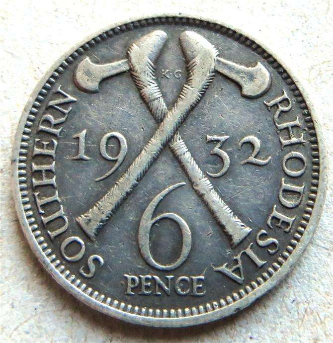 1932 Southern Rhodesia 6d Sixpence Silver Coin