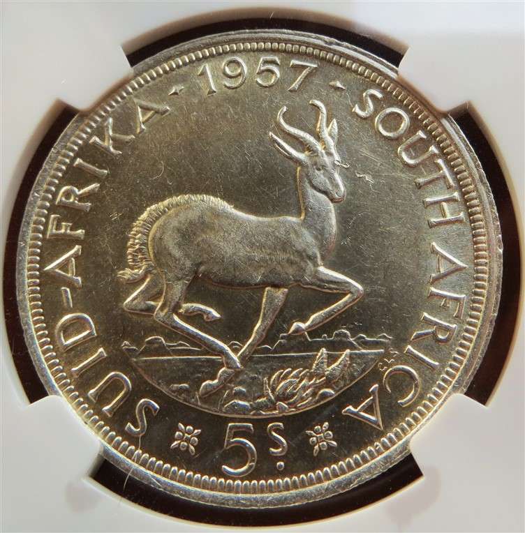 1957 5 Shillings Crown Silver NGC AU53