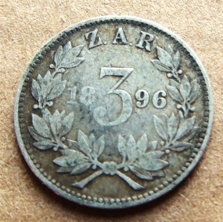 ZAR 1896 Three Pence 3d Silver