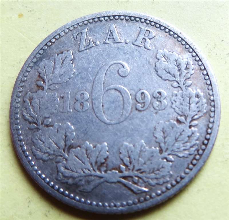 ZAR 1893 6d Sixpence SILVER 0.925