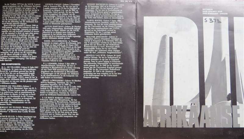 Die Afrikaanse Lied this copy from the Springbok Radio Library Vintage Vinyl LP - VG