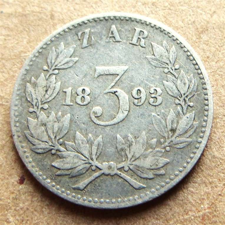 ZAR 1893 Three Pence 3d Silver