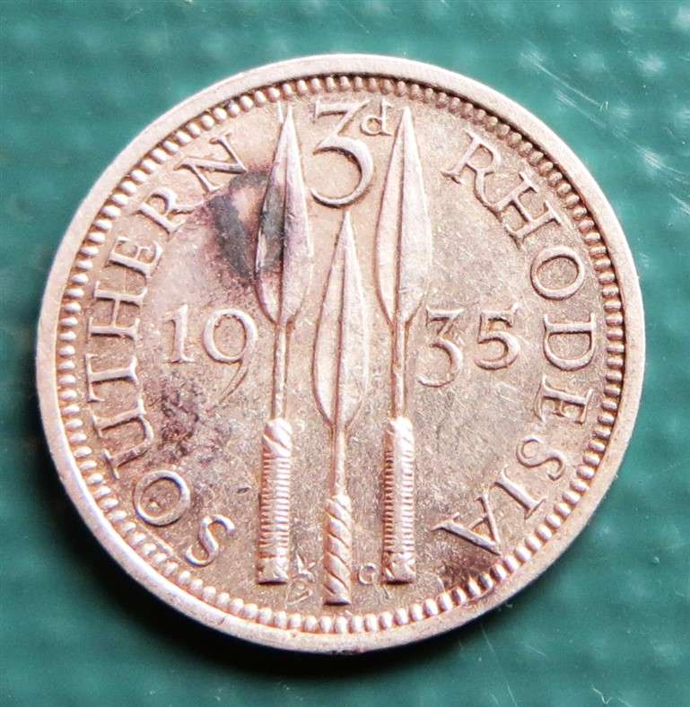 1935 Southern Rhodesia 3d Silver - Details