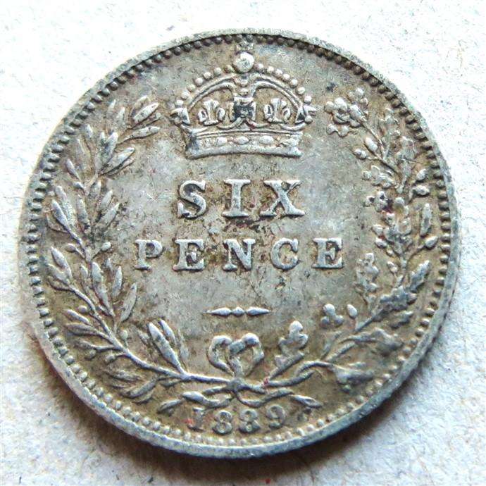 1889 Gb Victoria 6d Sixpence Silver