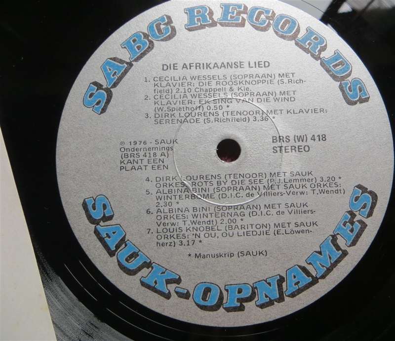 Die Afrikaanse Lied this copy from the Springbok Radio Library Vintage Vinyl LP - VG