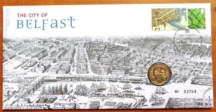 Belfast Northern Island  - BUNC 1 Pound - Numbered Coin & Royal Mail Stamp Issue FDC