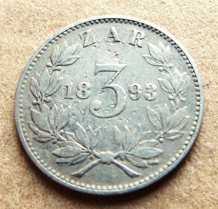 ZAR 1893 Three Pence 3d Silver
