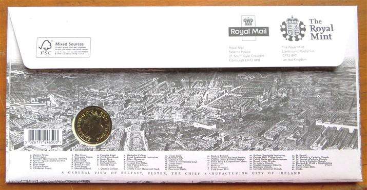 Belfast Northern Island  - BUNC 1 Pound - Numbered Coin & Royal Mail Stamp Issue FDC