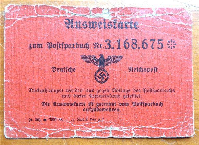 German ID Document for drawing money from Post Office - Scarce
