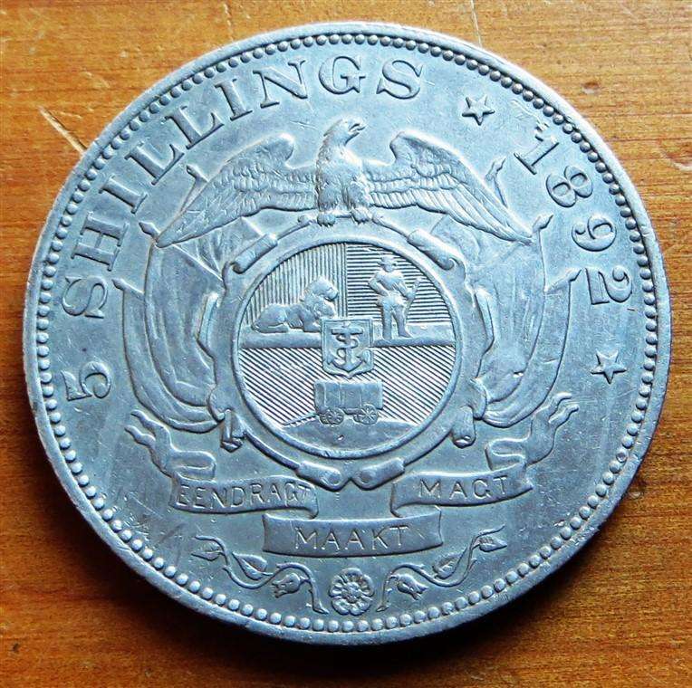 1892 ZAR 5 Shillings Crown Single Shaft Silver - See Condition