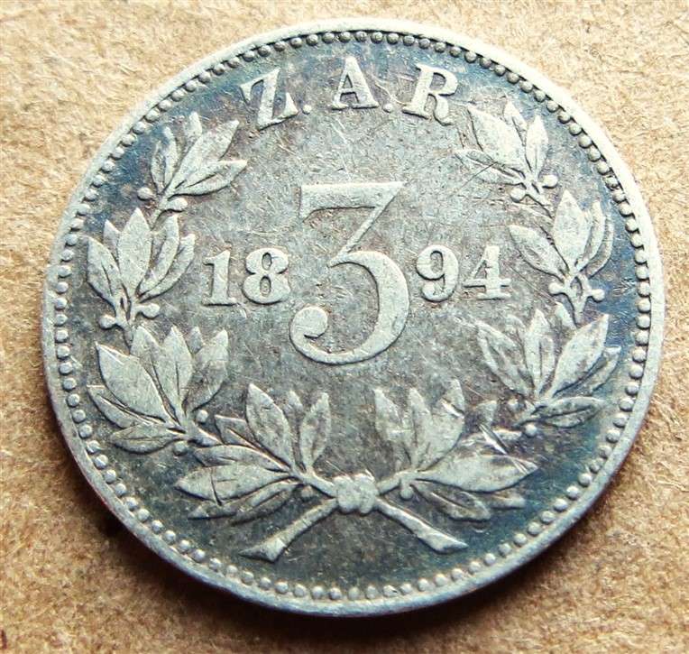 ZAR 1894 Three Pence 3d Silver