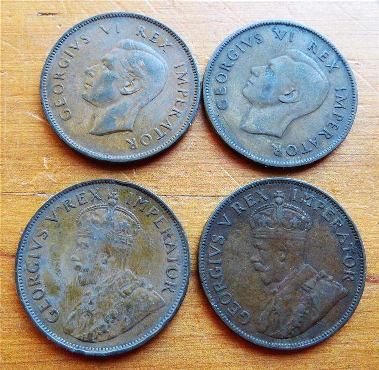 4 x 1934/36/38/40 SA Union 1d Pennies - 1 Bid for All
