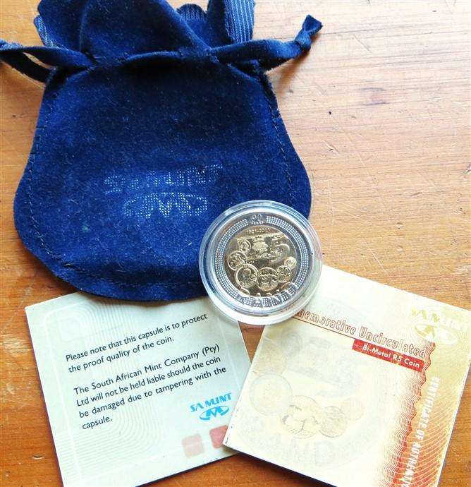2011 90th Anniv. R5 SA Mint Coin in Capsule,Bag + Cert. as pictured