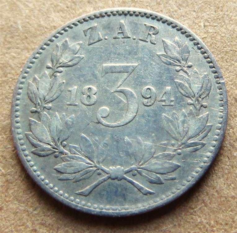 ZAR 1894 Three Pence 3d Silver
