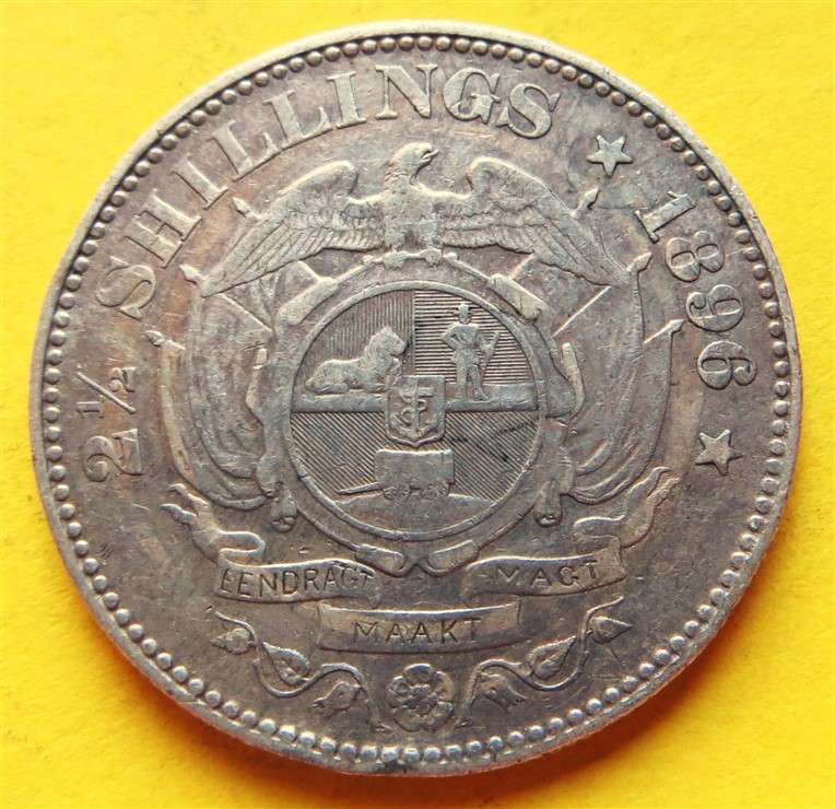 1896 ZAR 0.925 Silver 2/6 Half Crown Coin