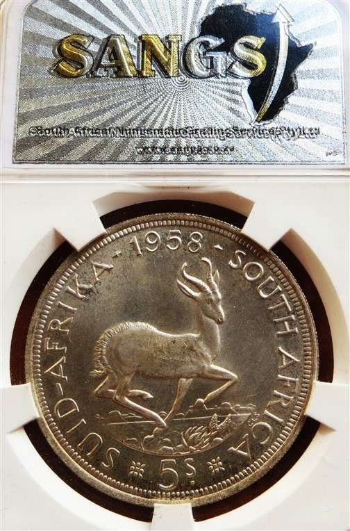 1958 5 Shillings Crown Silver SANGS PF64