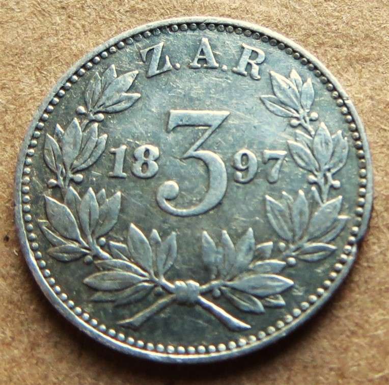 ZAR 1897 Three Pence 3d Silver