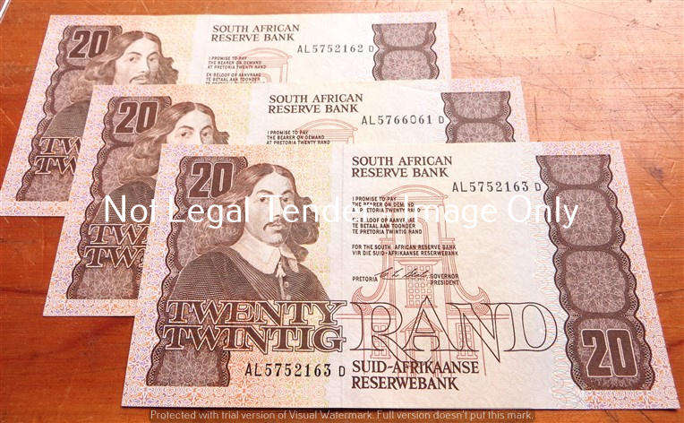 3 x Stals R20 1st Issue AL prefix Consecutive Number Notes - Bid per Note