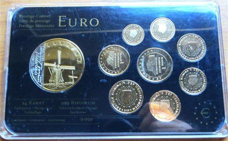 Netherlands Prestige Euro Coin Set - Gold Plated Rhodium UNC in Capsule