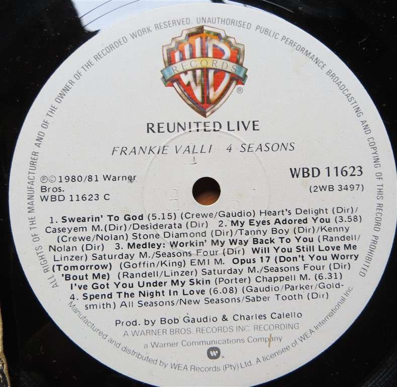 Frankie Valli & the Four Seasons - Reunited Live -  Vintage LP - VG