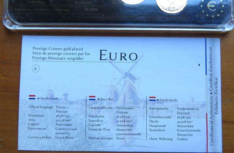 Netherlands Prestige Euro Coin Set - Gold Plated Rhodium UNC in Capsule