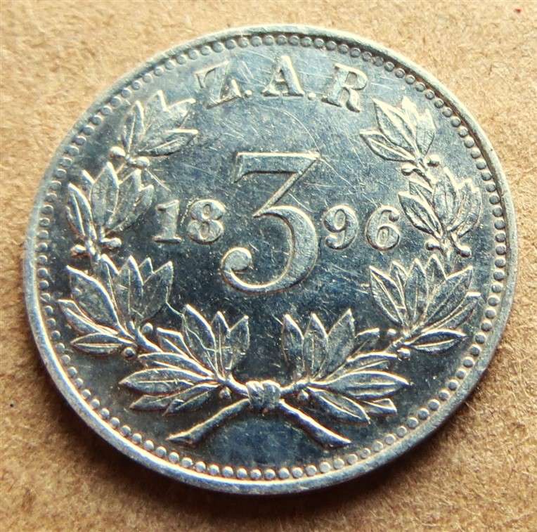 ZAR 1896 Three Pence 3d Silver